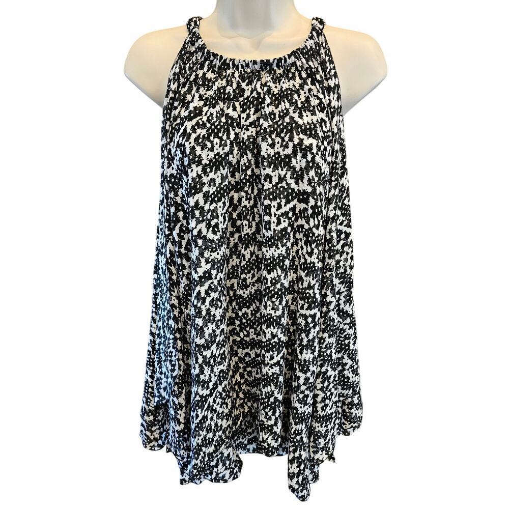 Saks 5th ave black white drapey high neck coquette sleevless top XL classy chic